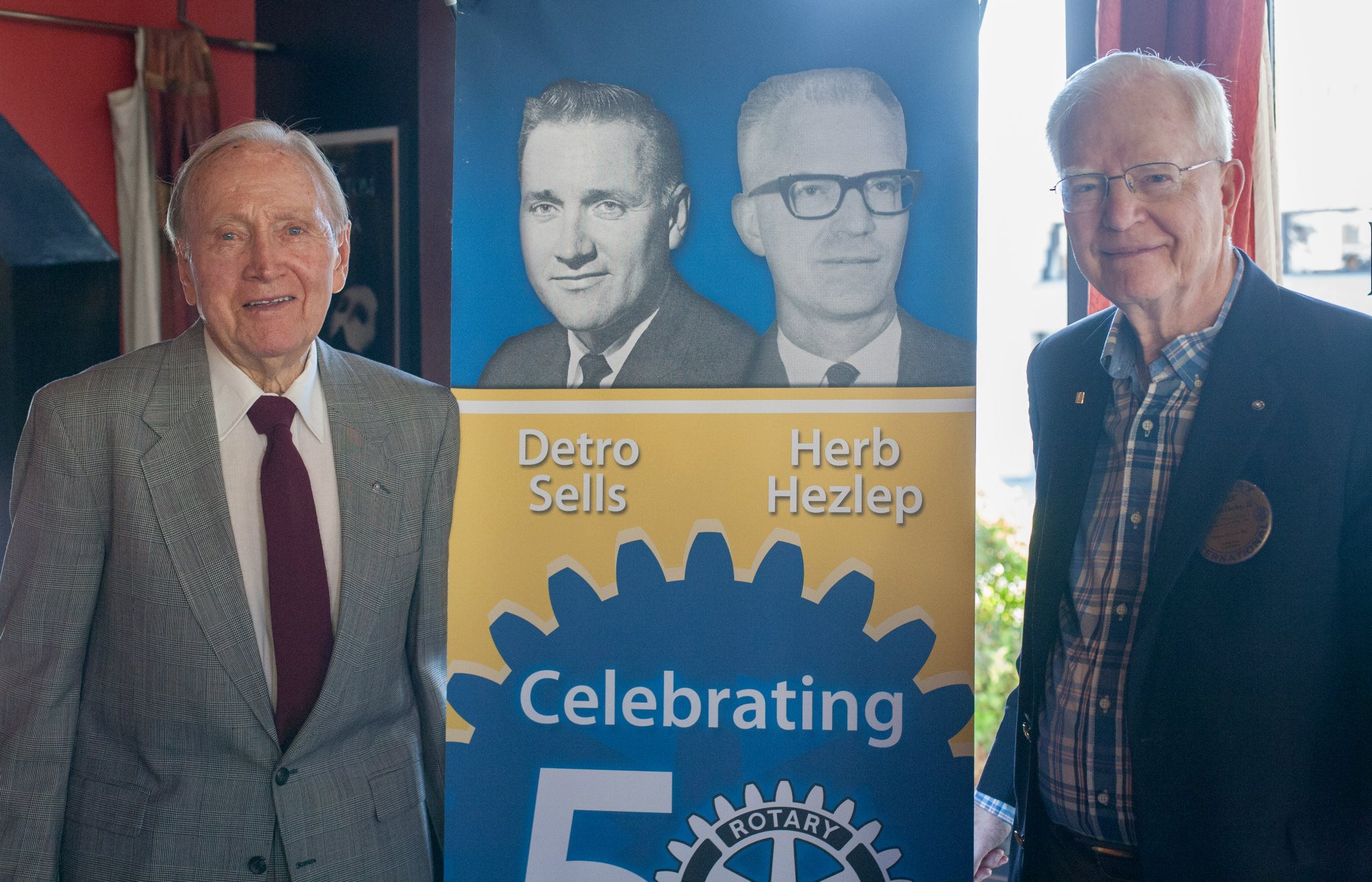 Monrovia Rotary Honors Detro Sells and Herb Hezlep for over 50 years of Service