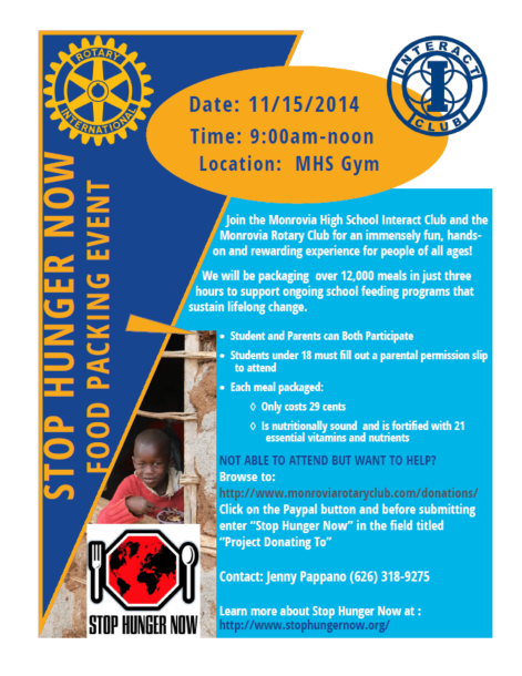 Stop Hunger Now Packing Event to be Held Nov 15 at MHS